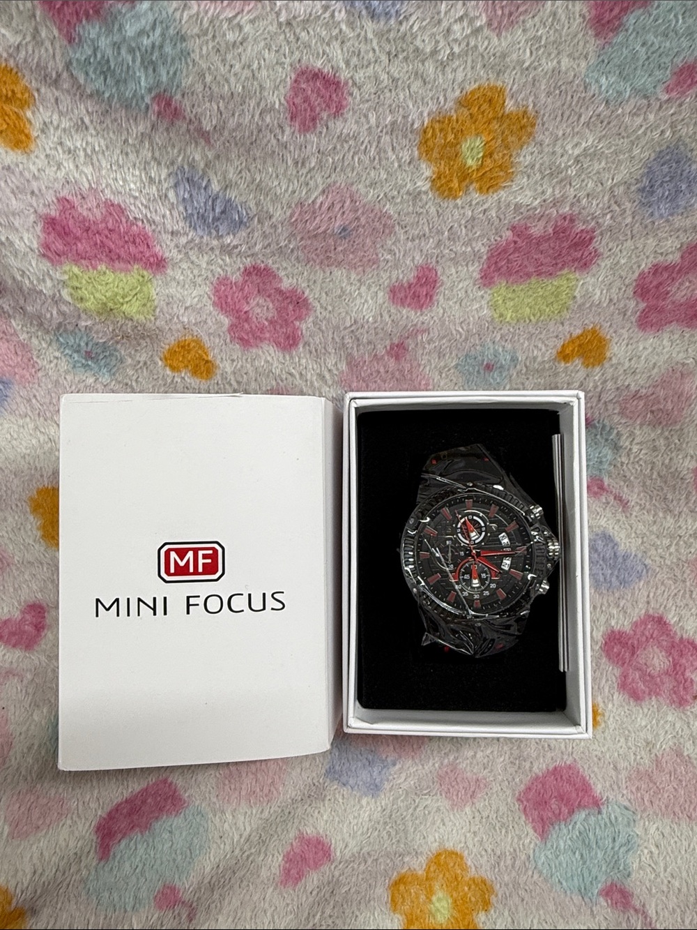 Men's Black and Red Sport Chronograph Watch